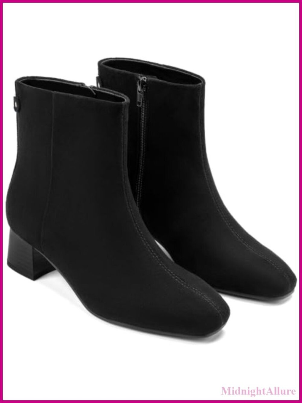 Wide Width Square Toe Ankle Boots Low Chunky Block Heel Faux Suede